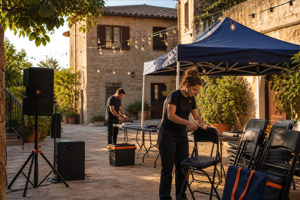 Gazebo, audio, luci, tavoli e sedie disponibili per eventi